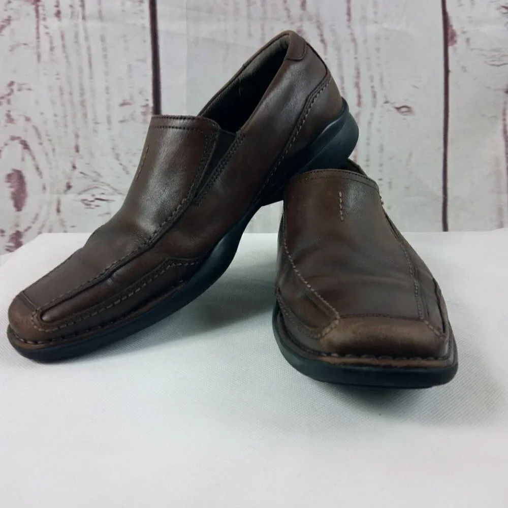 Clarks 82227 Men's Brown Leather Slip On Driving Loafers Shoes 10M